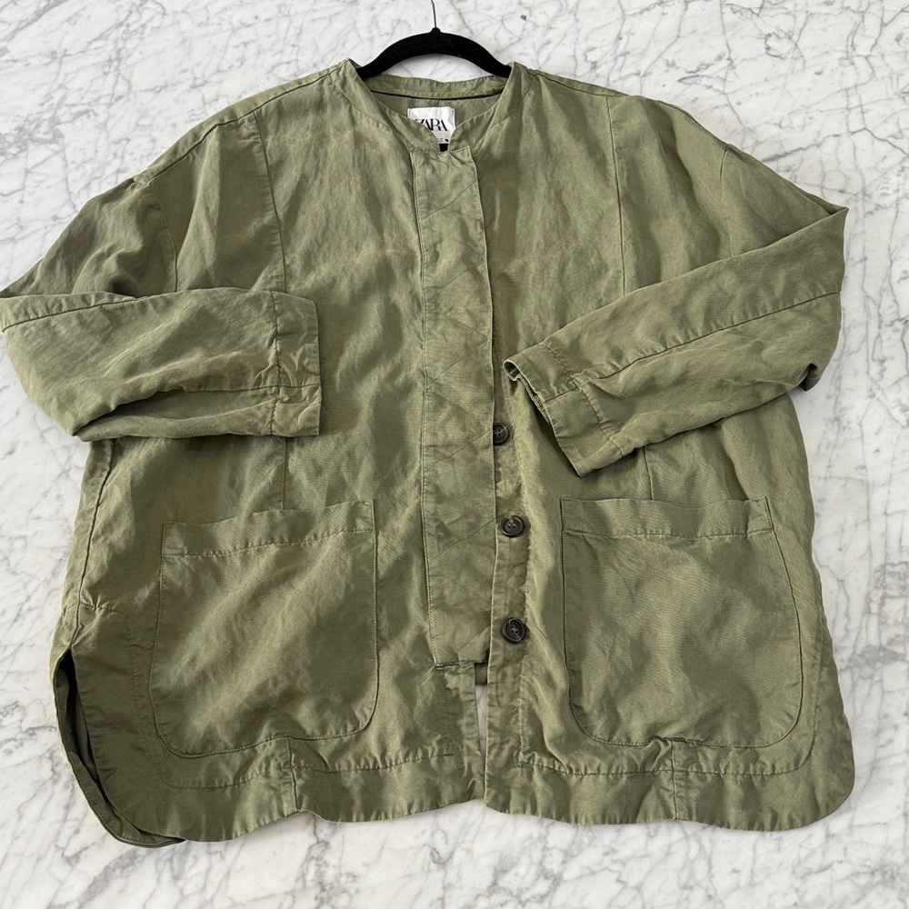 Zara Army Jacket Button Down Pockets Lightweight … - image 1